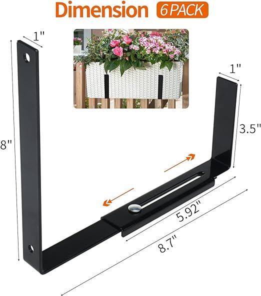 SanSanYa Fensterkasten-Pflanzgefäß-Halterungen, verstellbare Pflanzkasten-Halterung (5,92 Zoll bis 13 Zoll), für Fensterkasten-Blumenpflanzen (6, schwarz)