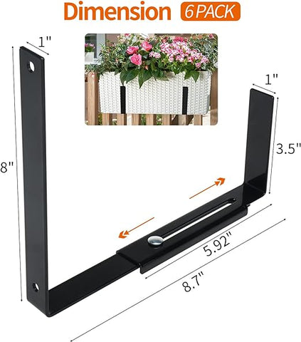 SanSanYa Fensterkasten-Pflanzgefäß-Halterungen, verstellbare Pflanzkasten-Halterung (5,92 Zoll bis 13 Zoll), für Fensterkasten-Blumenpflanzen (6, schwarz)