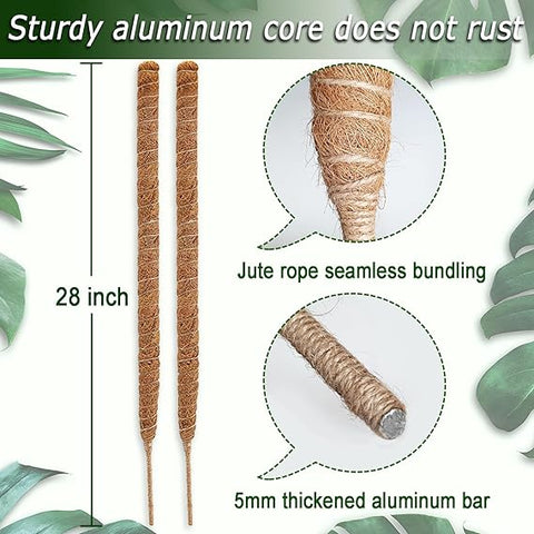 28 Inch Moss Pole, 2 Pack Bendable Moss Pole for Plants Monstera, Moss Poles for Climbing Plants Indoor, Handmade Coco Coir Plant Pole Sticks Support Stakes for Potted Plants