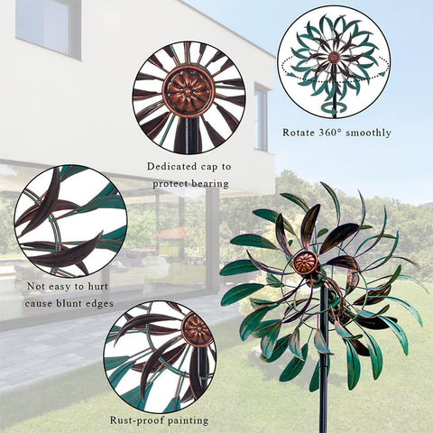 VEWOGARDEN 360° Windspiel für den Außenbereich, Windskulptur-Spinner mit Metallpfahl, Hof-Kunstdekoration für Terrasse, Rasen und Garten 63 * 13