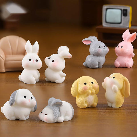 Exasinine 24 Pcs Mini Rabbits Easter Bunny Resin Bunny Figurines Mini Lop Bunny Mini Animals Fairy Garden Miniature Moss Landscape Ornaments for Easter Egg Fillers Dollhouse Cake Home Décor