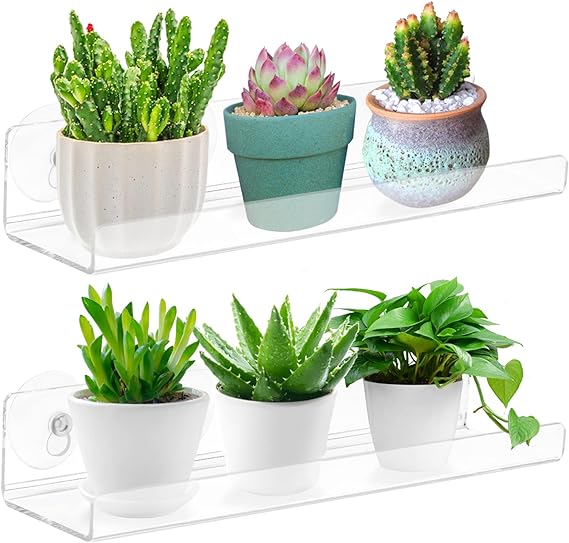 2 Pack Suction Cup Shelf for Plants Window, 12 Inch Acrylic Window Sill Extender for Plants, Window Plant Shelves, for Succulent Planters, Herb Pots, Indoor Plants