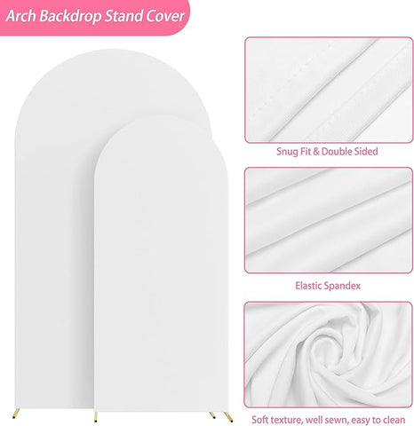 Putros Juego de 2 cubiertas para arco de boda, cubiertas de arco ajustables de spandex blanco para soporte de telón de fondo de Chiara con parte superior redonda para decoración de fiesta de cumpleaños de boda, 7,2 pies, 6 pies 