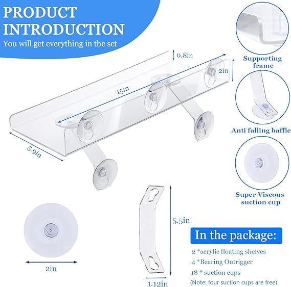 2 Stück Pflanzen-Fensterregal, Fenster-Pflanzenregal mit Halterung, 38,1 cm Fensterbank-Verlängerung für Pflanzen, transparentes Acryl-Saugnapf-Regal, Fensterregal für Pflanzen, zum Auftragen auf Sukkulenten, Samenpflanzen