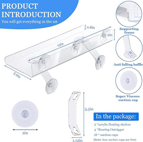 2 Stück Pflanzen-Fensterregal, Fenster-Pflanzenregal mit Halterung, 38,1 cm Fensterbank-Verlängerung für Pflanzen, transparentes Acryl-Saugnapf-Regal, Fensterregal für Pflanzen, zum Auftragen auf Sukkulenten, Samenpflanzen