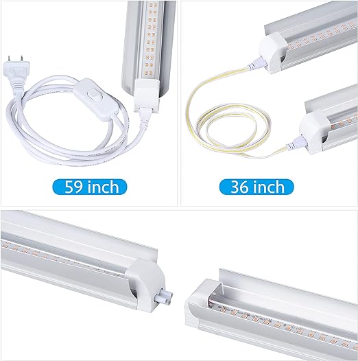 Wachstumslicht, 2 Fuß T8, 100 W (4 x 25 W, 600 W-Äquivalent), superhelles Vollspektrum-Sonnenlicht-Pflanzenlicht, LED-Wachstumslichtstreifen, Wachstumslichter für Zimmerpflanzen, Gewächshaus, 4er-Pack 