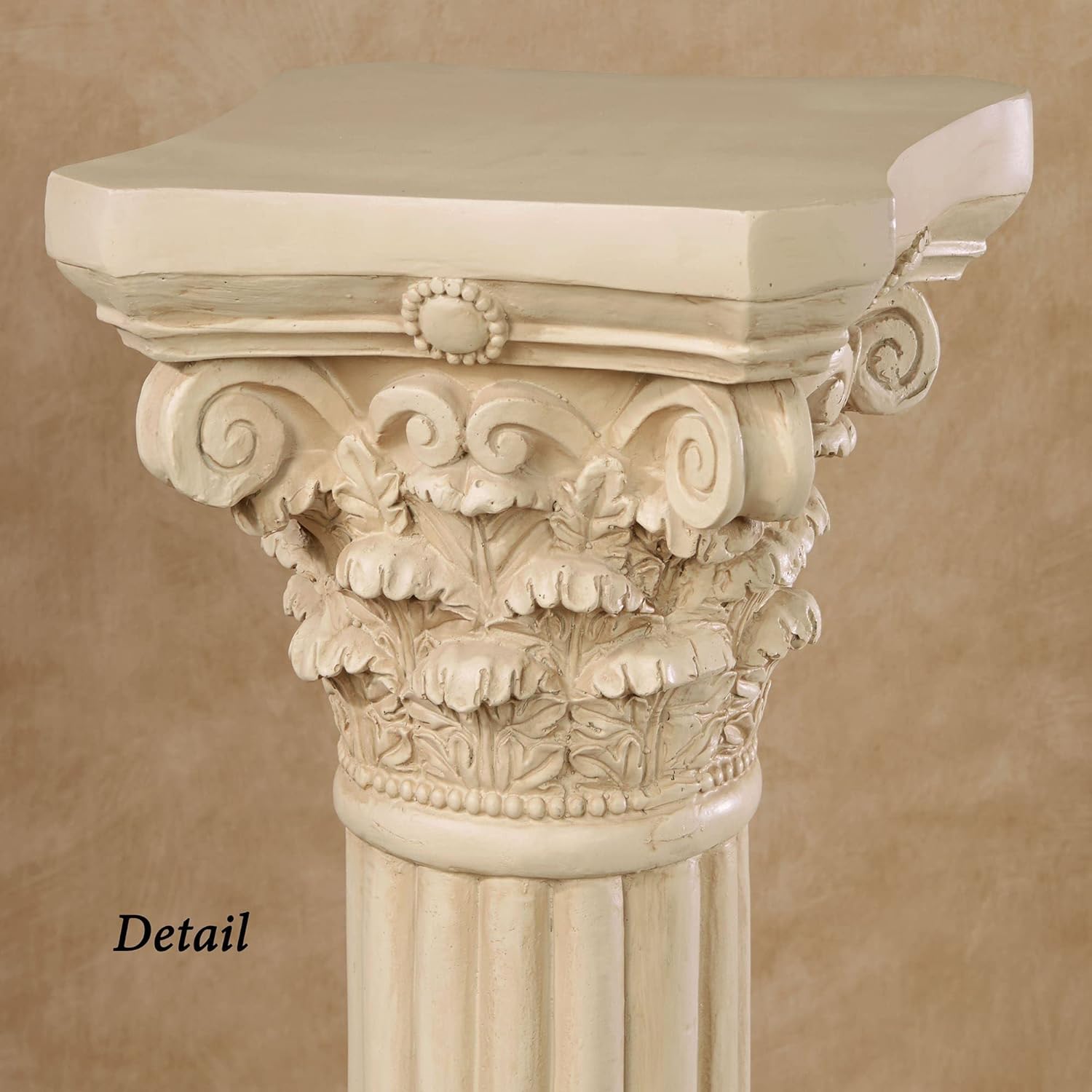 Corinthian Column Pedestal - Ivory Wash - Roman Style - Indoor/Outdoor Display - Small Size - 24 H, Top is 12 Inches Square, Weighs 11 lbs