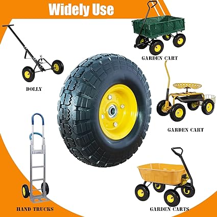 4.10/3.50-4 tire and Wheel Flat Free,10" Solid Tire Wheel with 5/8" Bearings,2.1" Offset Hub,for Garden Carts,Dolly,Trolley,Dump Cart,Hand Truck/Wheelbarrow/Garden Wagon(2-Pack)