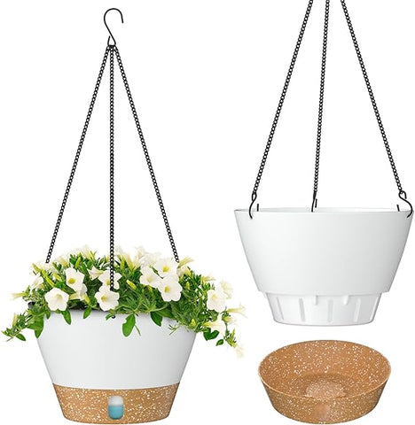 ZMTECH Macetas colgantes para plantas de interior, juego de 2 macetas colgantes con riego automático, cestas colgantes, macetas colgantes para plantas colgantes al aire libre (8 pulgadas, blanco)