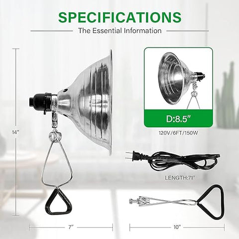 Simple Deluxe HIWKLTCLAMPLIGHTM Klemmlampenleuchte mit 8,5-Zoll-Aluminiumreflektor, bis zu 150 Watt, E26-Fassung (keine Glühbirne im Lieferumfang enthalten), 6 Fuß 18/2 SPT-2-Kabel, 1er-Pack, Silber 
