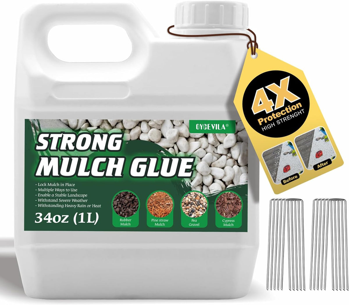 34oz Strong Concentrate Mulch Glue, Gravel Binder Mulch Glue, Non-Toxic Mulch Glue, Mulch Landscape Lock Adhesive Pea Gravel Stabilizer, Mulch Rock Glue for Landscaping Pea Gravel & Bark