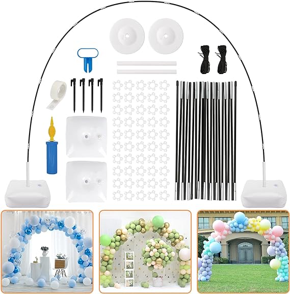 RUBFAC Balloon Arch Stand, 10ft Wide Adjustable Balloon Arch Kit Adjustable Frame with Water Fillable Base for Wedding Birthday Baby Shower Decoration Halloween Christmas Party Supplies