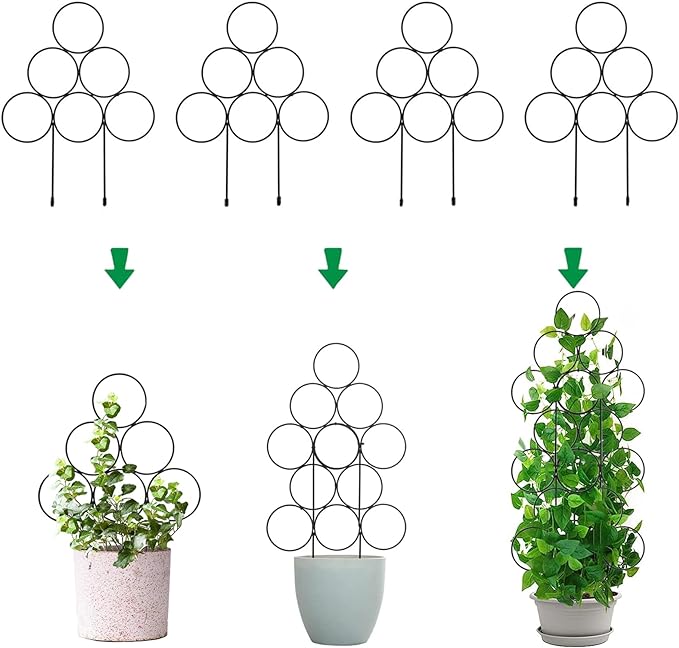 IA Gartenspalier für Kletterpflanzen im Innenbereich, 4er-Pack, stapelbares Gartenspalier zur Unterstützung von Topfpflanzen, 39,9 cm (15,7 Zoll) kleine Zimmerpflanzen-Spalier aus Metalldraht für Weinreben, Efeu, Rosenpflanzen (schwarz) 