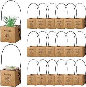 Qilery 60 unidades de envoltorios de suculentas de agradecimiento de 2.0 in, bolsas de papel kraft para regalo de plantas, bolsas de regalo para bodas, baby shower, fiesta de cumpleaños, plantas no incluidas (marrón) 