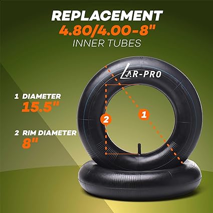 AR-PRO 4.80/4.00-8" Heavy Duty Replacement Inner Tube with TR-13 Straight Valve Stem (2-Pack) - for Wheelbarrows, Mowers, Hand Trucks and More