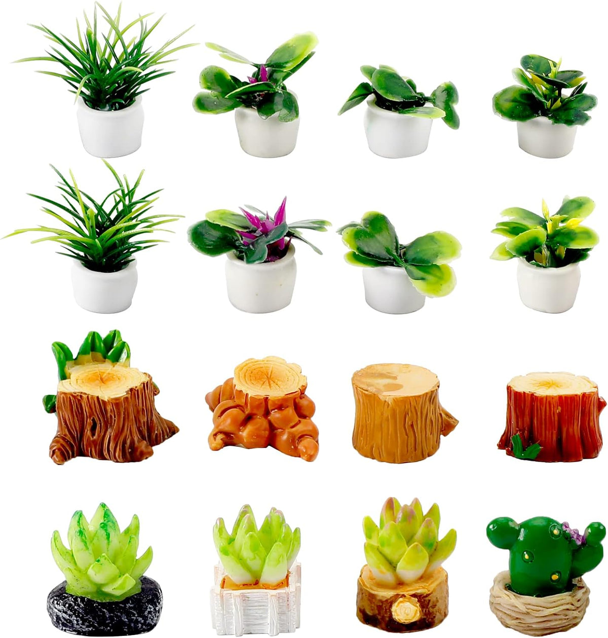 16 Uds. Accesorios de plantas de casa en miniatura, Mini plantas en macetas, planta bonsái para Mini jardín, decoración verde falsa para niños y niñas 