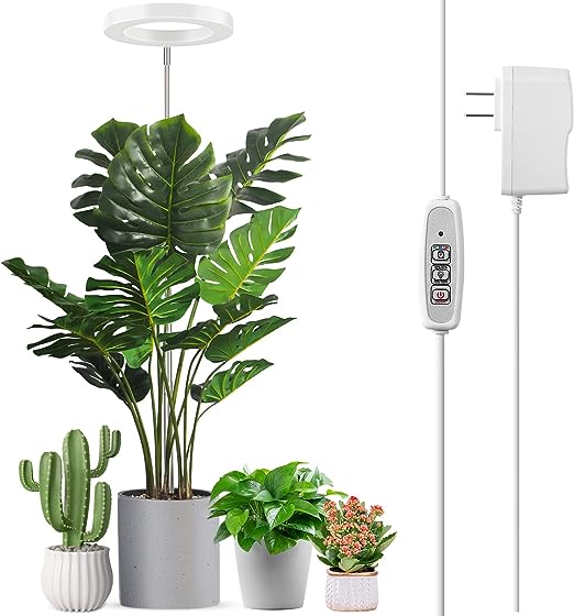 LORDEM Vollspektrum-LED-Wachstumslicht, 72 LEDs, 4 Helligkeitseinstellungen, automatischer Ein-/Aus-Timer, höhenverstellbar, ideal für Zimmerpflanzen 