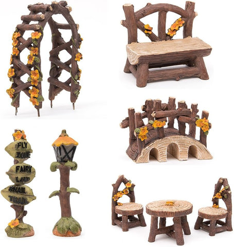 Fairy Garden Accessories, LATTOOK 8PCS Miniature Table and Chairs Set Fairy Garden Furniture Ornaments Kit for Dollhouse Accessories Home Outdoor Micro Landscape Decoration