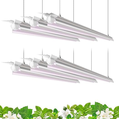 Barrina 4FT T8 Plant Grow Light, 252W(6 x 42W, 1400W Equivalent), Full Spectrum, LED Growing Lamp Fixture for Indoor Plant Growing, with ON/Off Switch & V-Shaped Reflector, Pinkish White, 6-Pack