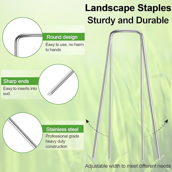 Paquete de 24 estacas de jardín, estacas para tienda de campaña en forma de U, grapas de paisaje galvanizadas, estacas de tierra, para paisajismo, asegurar tela de barrera contra malezas, tubos de riego, cerca de sujeción, lona 