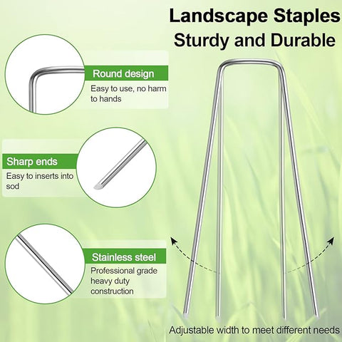 Paquete de 24 estacas de jardín, estacas para tienda de campaña en forma de U, grapas de paisaje galvanizadas, estacas de tierra, para paisajismo, asegurar tela de barrera contra malezas, tubos de riego, cerca de sujeción, lona 