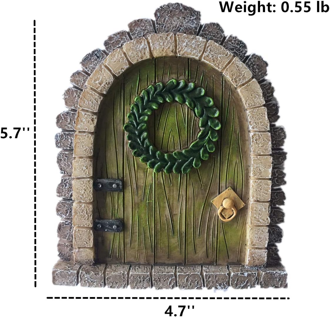 MUAMAX Accesorios para puertas de jardín de hadas, puertas de hadas en miniatura, pared interior/exterior, puerta mística para tronco de árbol (marrón)