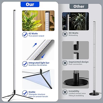 Barrina Standing Grow Light T10, 42W 5000K, Full Spectrum LED Plant Light for Indoor,Vertical Grow Light, Wide Coverage, 4FT Height with On/Off Switch and Tripod Floor Stand