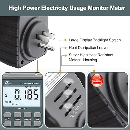 Poniie PN2500 Professionelles NEMA 5–15 Wi-Fi Wireless Level 1 EV-Ladegerät, Durchgangs-Stromverbrauchsmonitor (60–240 V, 25 A) 