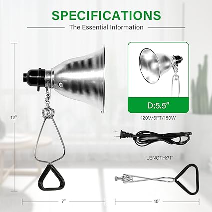 Simple Deluxe Clamp Lamp Light Socket with 5.5 Inch Aluminum Reflector, Suit for Max 60 Watt Lamp (No Bulb Included) with 18/2-Gauge 6 Feet Cord, 2 Pack,Silver