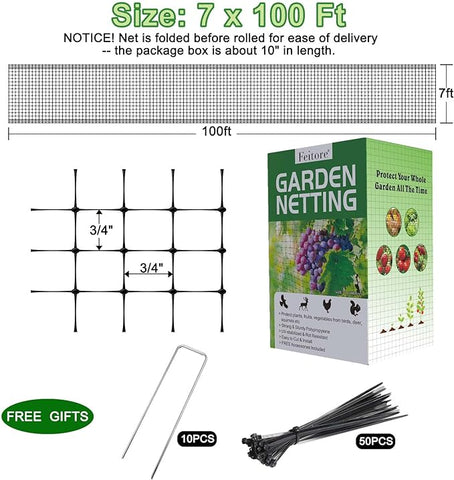 Feitore Deer Fence Netting, 7 x 100 Feet Anti Bird Deer Protection Net Reusable Protective Garden Netting for Plants Fruit Trees Vegetables Against Birds and Other Animals