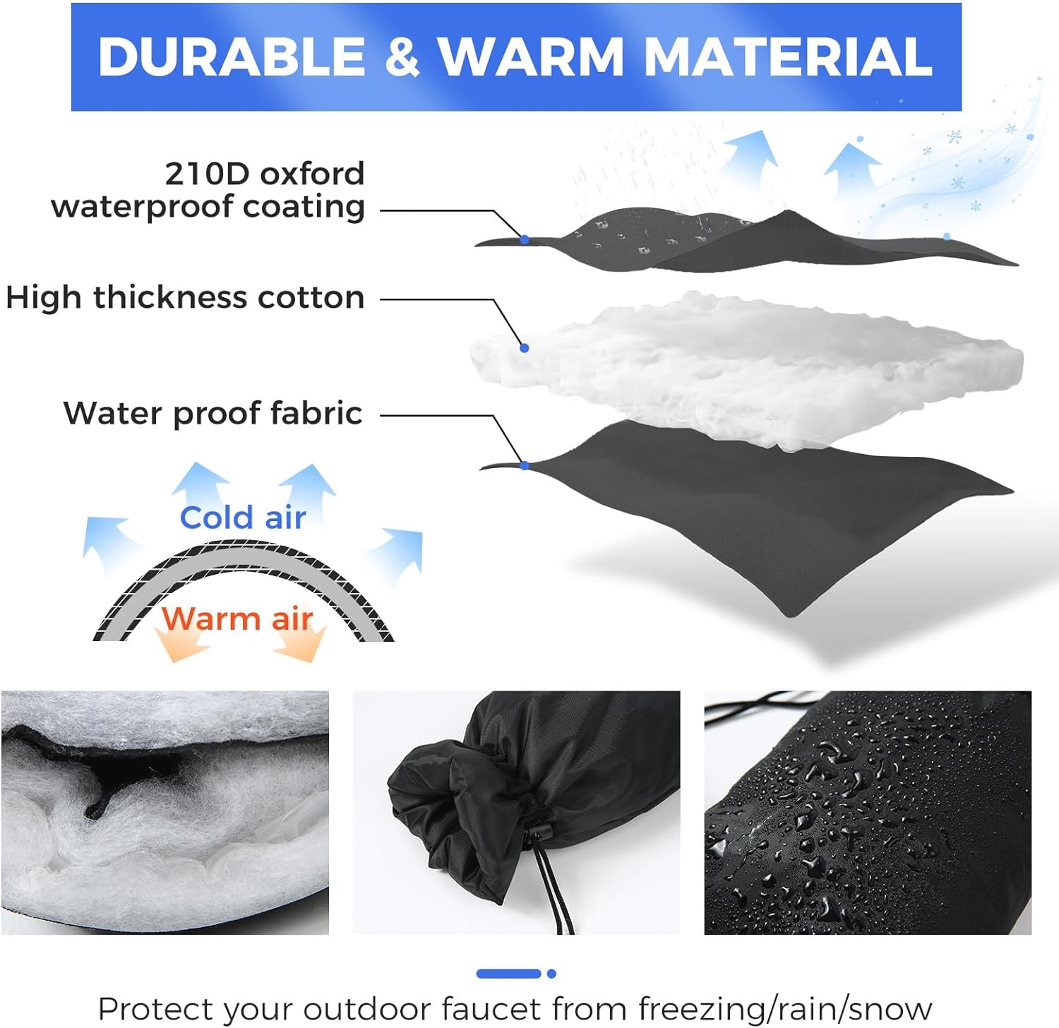 Outdoor Faucet Covers for Winter Freeze Protection, Hose Bib Covers for Winter, Water Spigot Covers Winter Insulated, 4 Pack 6.7" x 11" Pipe Wrap Insulation Cover Socks Outside Faucet Freeze Protector