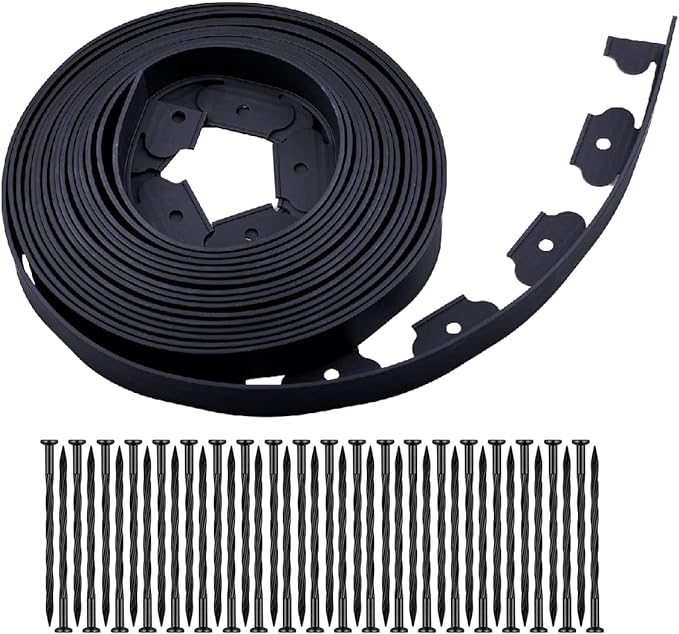 No Dig Landscape Edging，40ft Landscape Edging with 40 Stakes for Lawn,Flower Garden,Grass,The Yard,Lawn Edging 2 Inch Tall(Black, 40FT)