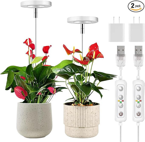ROMSTO Grow Lights for Indoor Plants, LED Full Spectrum Plant Light for Indoor Plants, Height Adjustable Grow Light with 10 Dimmable Brightness, 8/12/16H On/Off Timer, Ideal for Small Plants,2 Packs