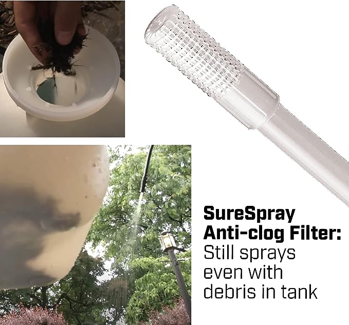 Chapin 16200 Rociador de bomba de jardín fabricado en EE. UU. de 2 galones con mango ergonómico, cierre de gatillo, boquilla cónica ajustable y filtro en el tanque, para rociar malezas, insectos, fertilizantes, blanco translúcido 