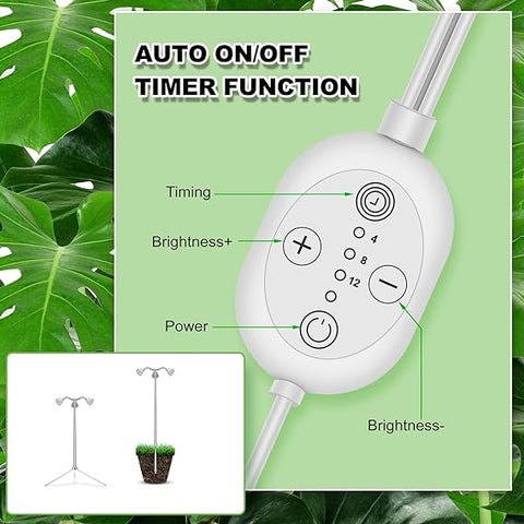 TAURUSY Grow Lights for Indoor Plants Full Spectrum with Detachable Tripod Stand, 10-55 Inches Height Adjustable Aluminum Alloy Indoor Plant Grow Lamp with Auto On/Off Timer Function