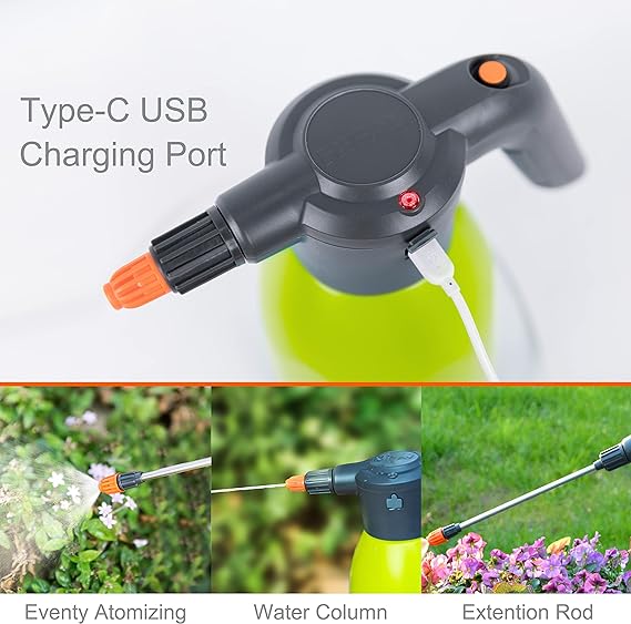HIFAY ES2-PRO Botella pulverizadora eléctrica de 2 l/0,5 galones, pulverizador con batería recargable, 60 botellas con una sola carga, pulverizador automático para plantas, pulverizador de bomba, regadera interior para plantas 