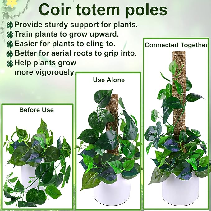 47,5-Zoll-Moosstangen-Set mit 4 Stück – Kokosfaser-Totemstangen für Zimmerpflanzen, 16-Zoll-Moosstangen, Gartenbänder – Stützen und trainieren Sie Schlingpflanzen und Kletterpflanzen 
