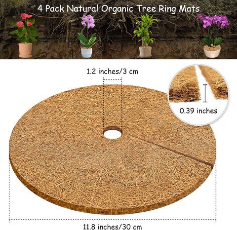 Legigo 4pcs Coconut Fiber Mulch Ring Tree Plant Protector Mat, 11.8 Inch Natural Coco Coir Tree Protection Ring Plant Pot Soil Cover, Tree Rings Disc Plant Cover for Indoor Outdoor Plants,Landscaping