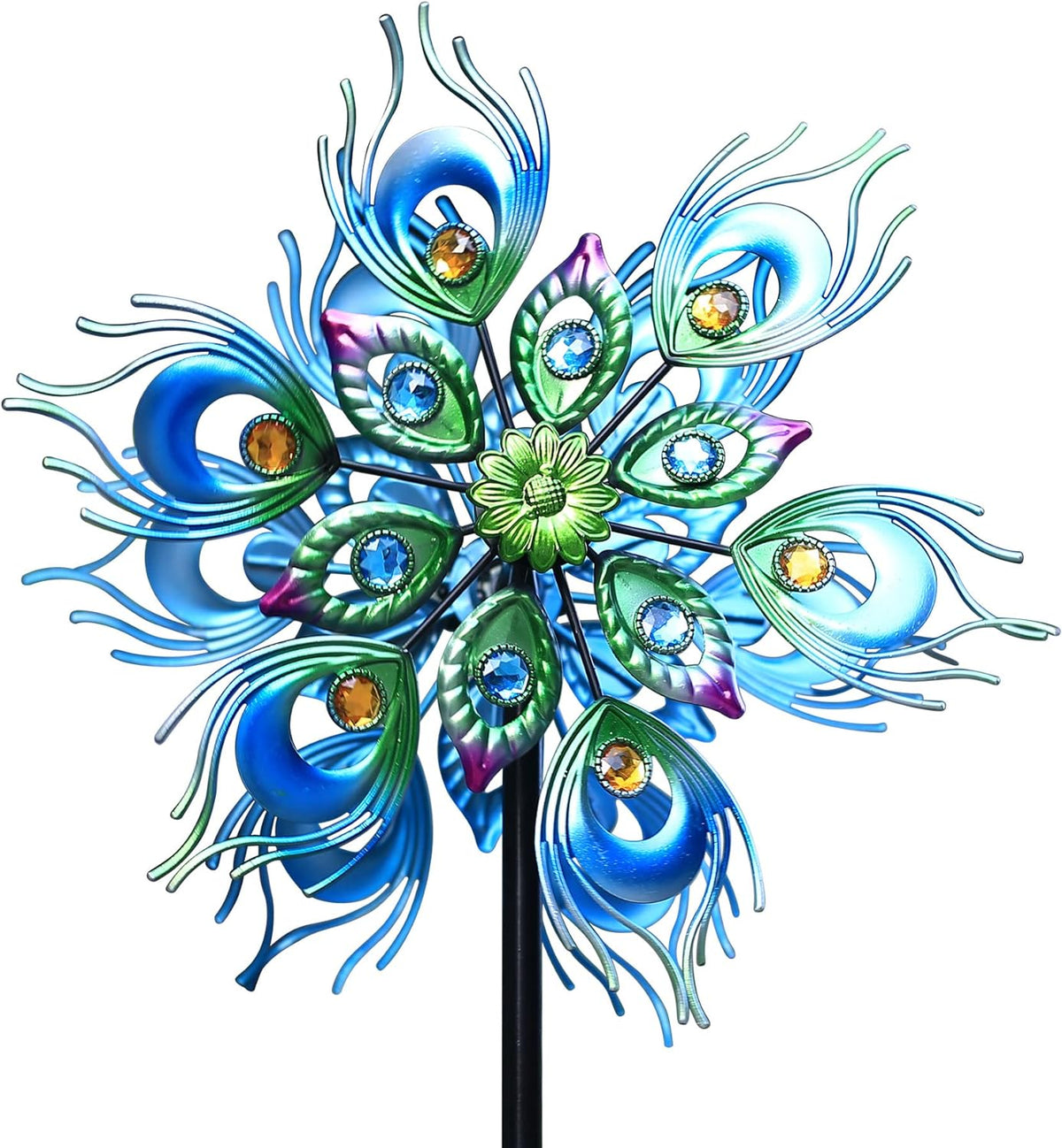 Roaming Light Peacock Windspiel, 48-Zoll-Doppelwindskulptur, Windskulpturen und Spinner für den Außenbereich, Metallpfahl, Hofspiel, Garten-Windfänger, Windmühlen, Rasen und Garten…