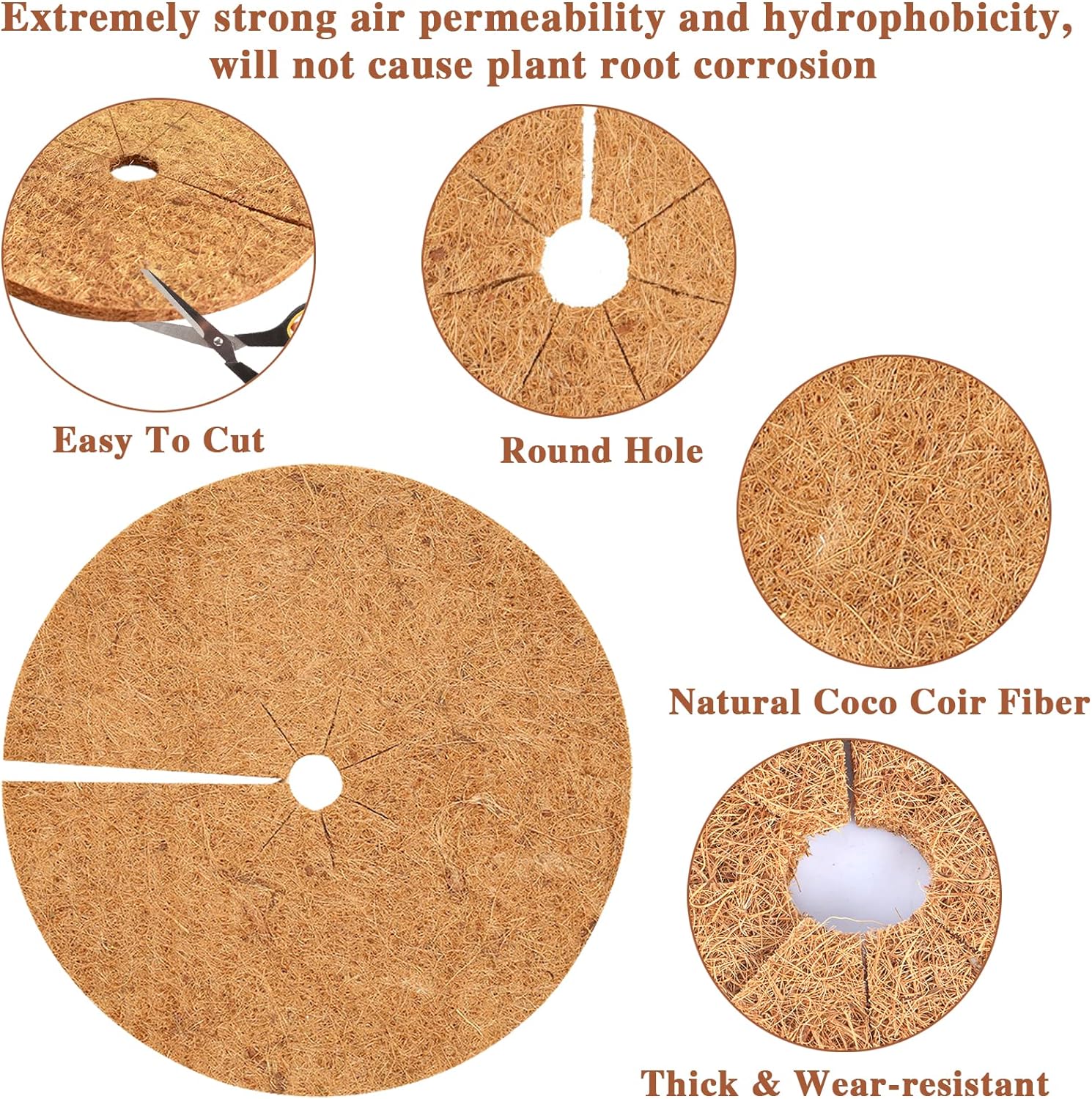 Legigo 4pcs Coconut Fiber Mulch Ring Tree Plant Protector Mat, 11.8 Inch Natural Coco Coir Tree Protection Ring Plant Pot Soil Cover, Tree Rings Disc Plant Cover for Indoor Outdoor Plants,Landscaping