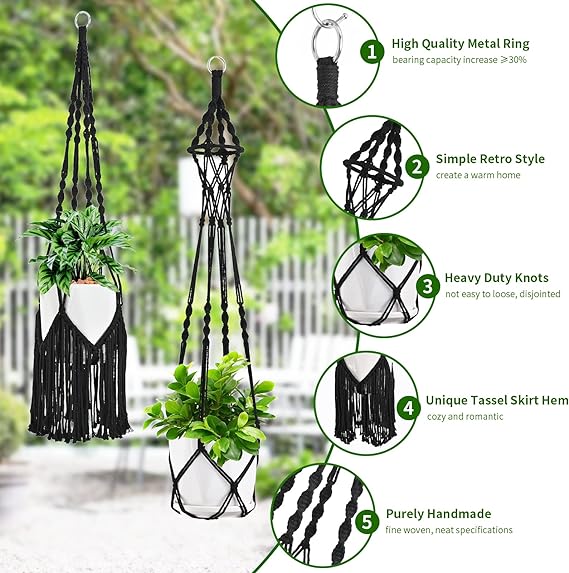 SFENNGPET Perchas para Plantas de Macramé, Paquete de 6 Macetas Colgantes para Plantas de Interior con 6 Juegos de Perchas, Perchas para Plantas Macromay Hechas a Mano, Soporte para macetas de Interior para decoración del hogar Boho