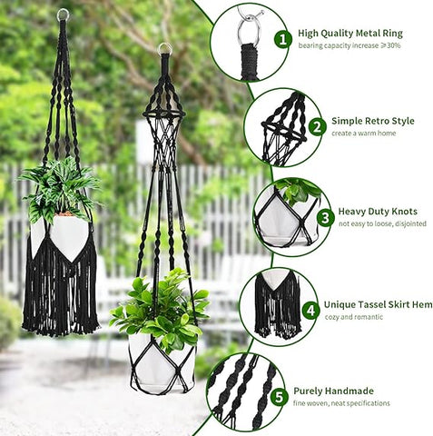 SFENNGPET Perchas para Plantas de Macramé, Paquete de 6 Macetas Colgantes para Plantas de Interior con 6 Juegos de Perchas, Perchas para Plantas Macromay Hechas a Mano, Soporte para macetas de Interior para decoración del hogar Boho