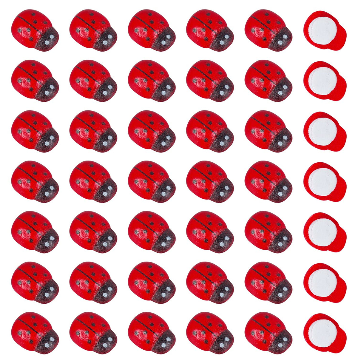 Dong Huang 200pcs Mini Fake Ladybug Model Figurine, Miniature Self-Adhesive Wooden Ladybugs Stickers, Micro Landscape Decor for Home Fairy Garden Dollhouse DIY (Red)