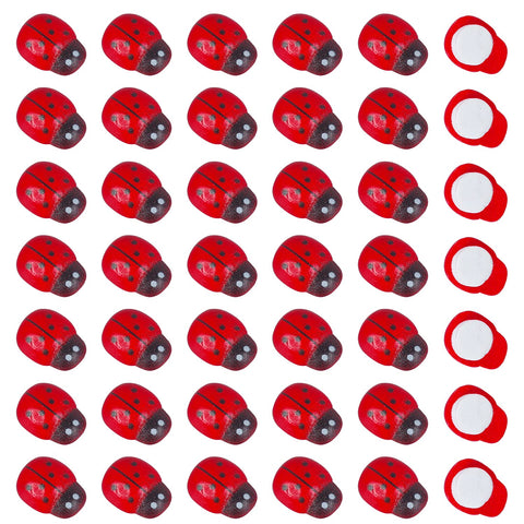 Dong Huang 200pcs Mini Fake Ladybug Model Figurine, Miniature Self-Adhesive Wooden Ladybugs Stickers, Micro Landscape Decor for Home Fairy Garden Dollhouse DIY (Red)