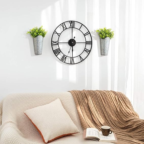 Dahey - Juego de 2 maceteros de pared de metal galvanizado con eucalipto artificial, decoración de granja, florero colgante de pared, maceteros, soporte de flores para decoración de pared rústica del hogar, color plateado