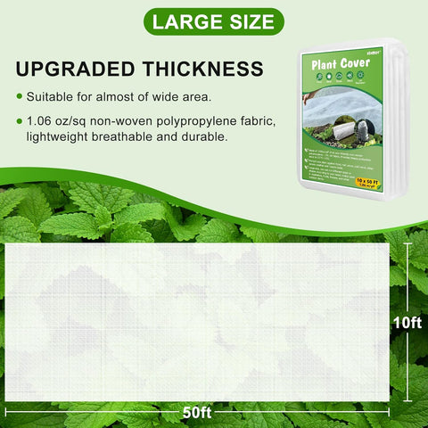 SOMXOY Cubierta para plantas de 10 x 50 pies, protección contra congelación, 1,06 oz/yd², manta gruesa de tela contra heladas, protector de plantas, cubiertas flotantes reutilizables para árboles para jardín al aire libre 