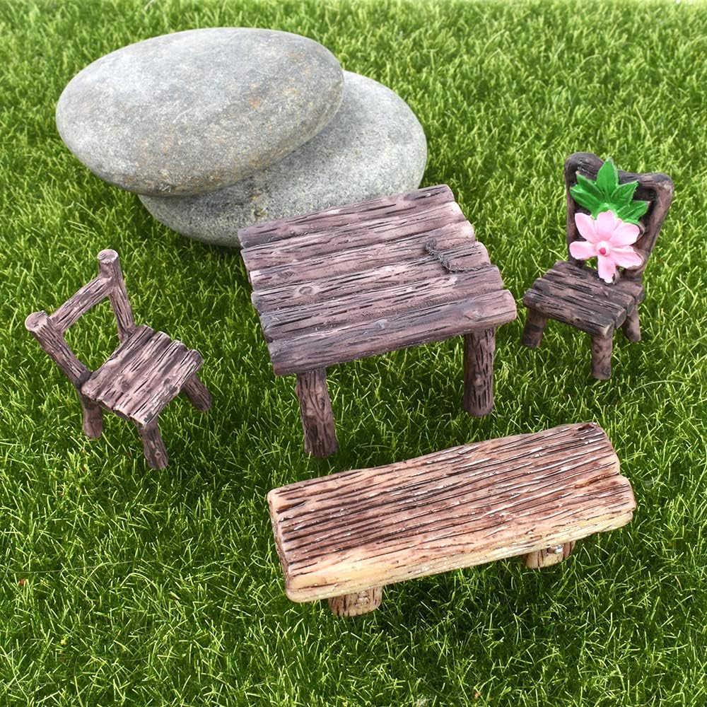 HUIANER Feengartenmöbel, 13-teiliges Puppenhaus-Terrassenmöbel, Miniatur-Tisch und Stühle-Set, Bank-Ornament-Set für Puppenhaus-Zubehör, Feengarten-Dekoration 