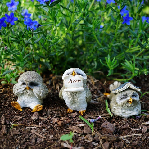 Top Collection Miniature Fairy Garden & Terrarium Cute Little Owls Statue (Set of 3), Small