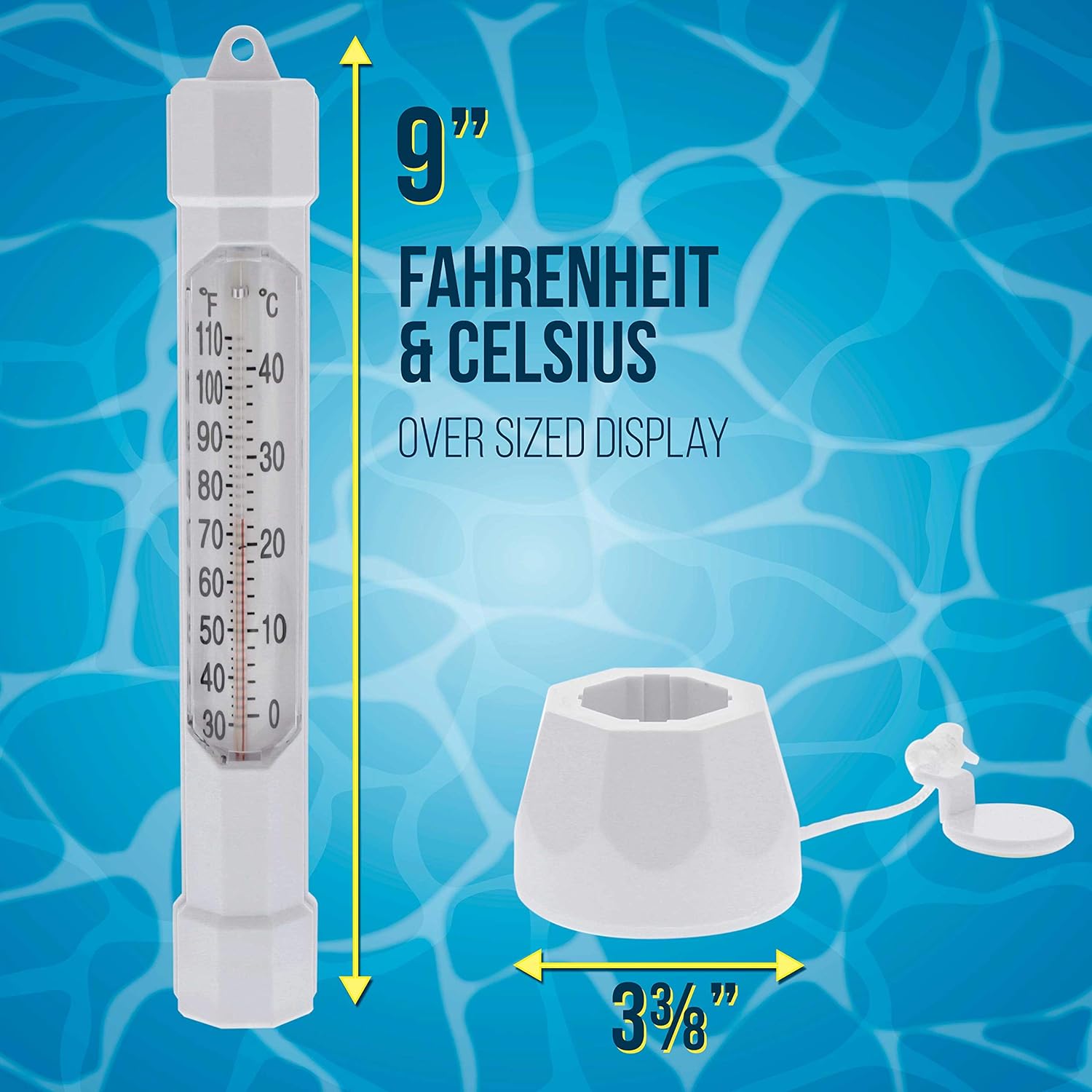 Schwimmendes Bojen-Poolthermometer von US Pool Supply mit leicht ablesbarer Jumbo-Temperaturanzeige 