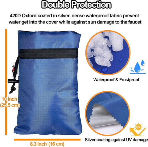 Enlarge Outdoor Faucet Cover for Winter Freeze Protection, 3M Thinsulate, 10”H x 6.3”W Hose Bib Covers for Wall Taps Outside, Waterproof & Frost Free Insulated Spigot Cover, 2 Pcs Faucet Socks - Blue